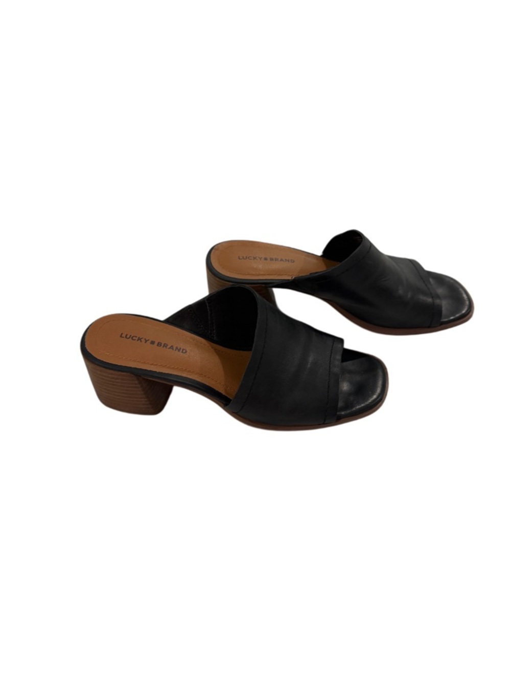 Lucky Brand Black Leather Slide Mules with Block Heel